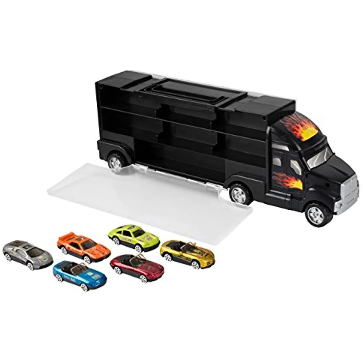 diecast model cars transport carrier truck toy with 6 stylish metal racing toys vehicle with carrying case