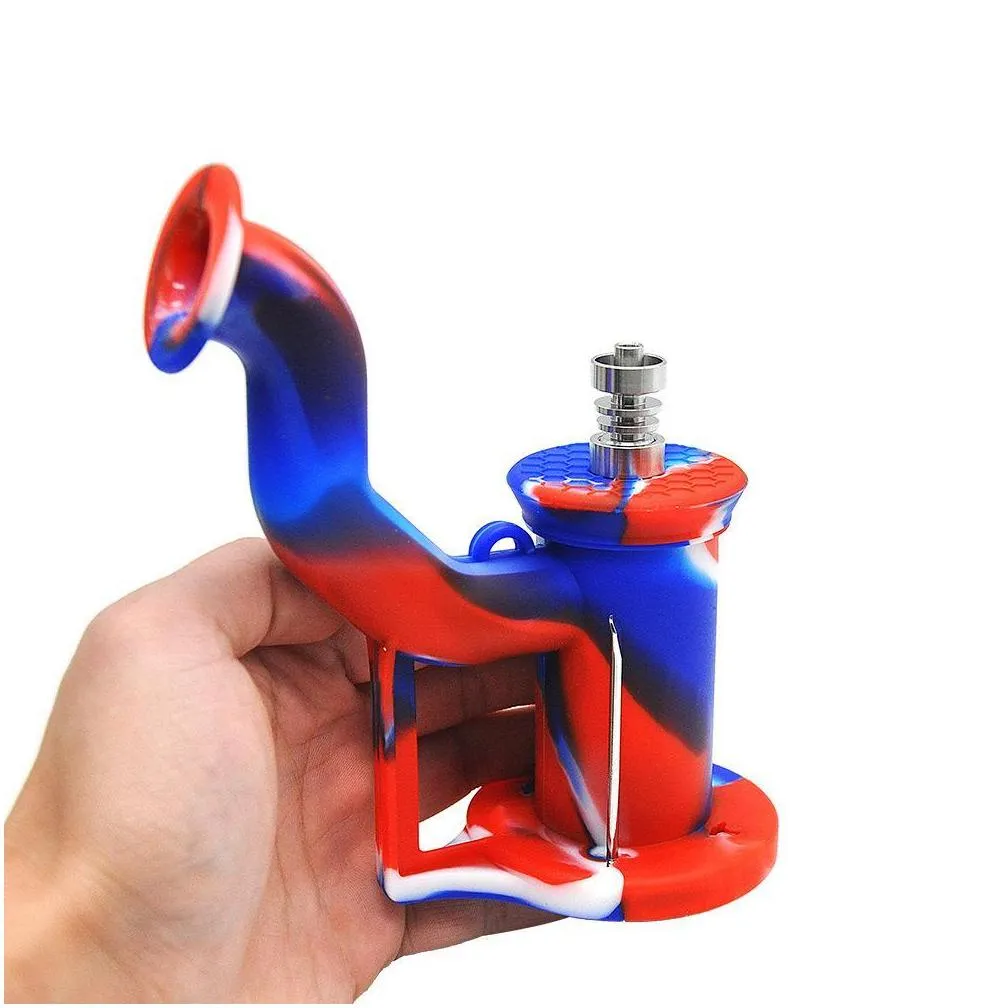 silicone water pipes bong unbreakable dab oil rig concentrate smoking pipe with 5ml wax container and titanium nail wvt0066