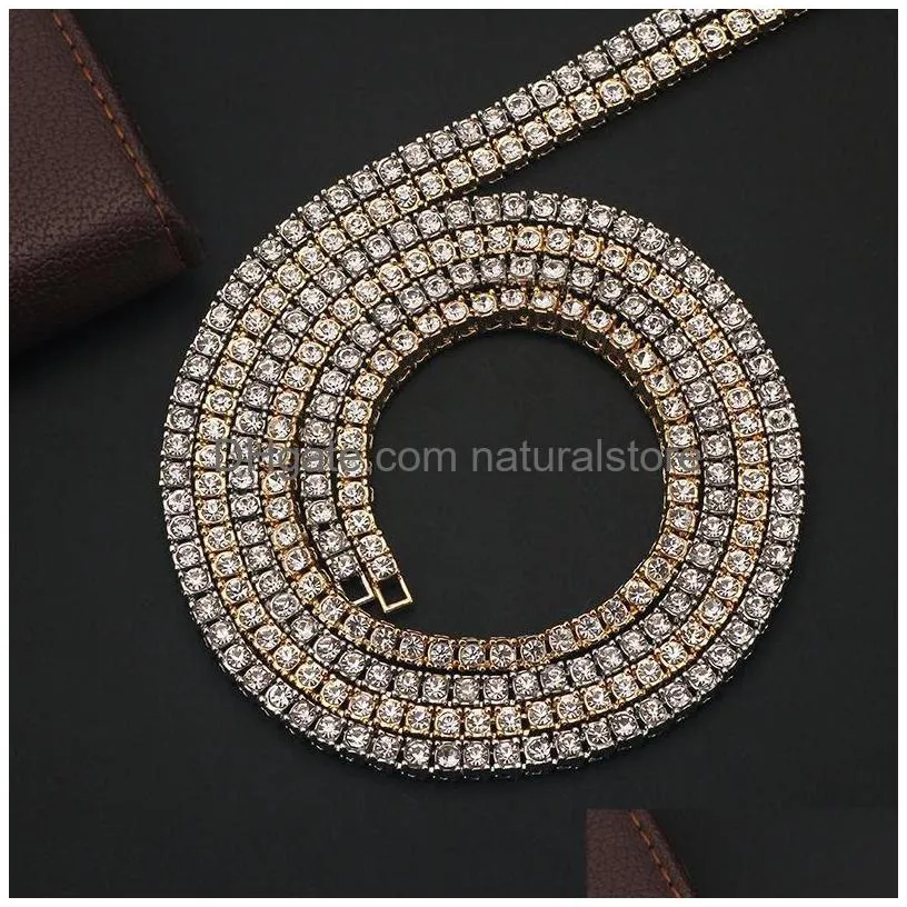 5.5mm bling bling necklace rhinestone tennis chain mens hip hop jewelry fashion necklace choker long link chain gold silver color