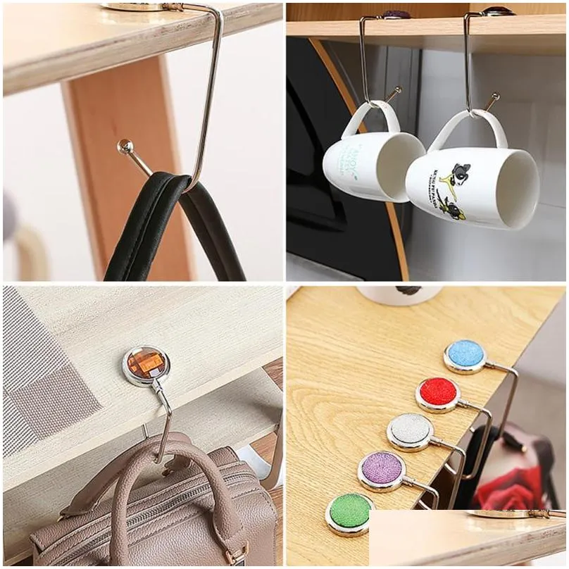 creative portable metal foldable bag purse hook handbag hanger holder shell folding table 10 colors hooks rails