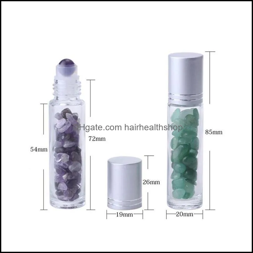  oil diffuser 10ml clear glass roll on perfume bottles with crushed natural crystal quartz stone crystal roller ball silver