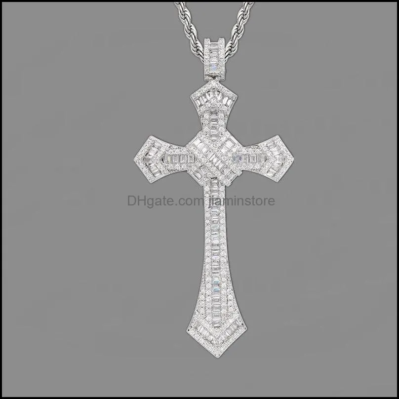 gold long diamond cross pendant 925 sterling silver party wedding pendants necklace for women men moissanite jewelry gift 637 t2