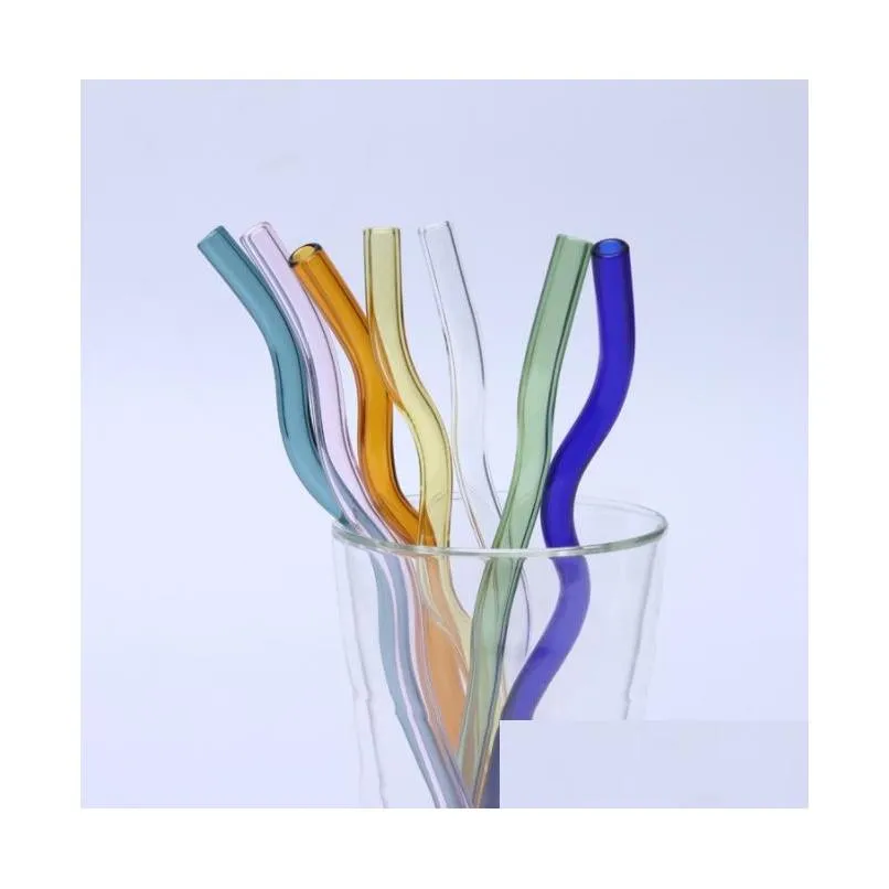8200mm reusable eco borosilicate glass drinking straws high temperature resistance clear colored bent straight milk cocktail straw