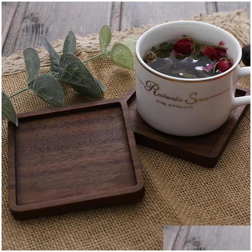 mats pads wooden placemat 8.8cm round square coaster natural beech wood black walnut cup mat coffee cups coasters bowl plate dish pad cup holder