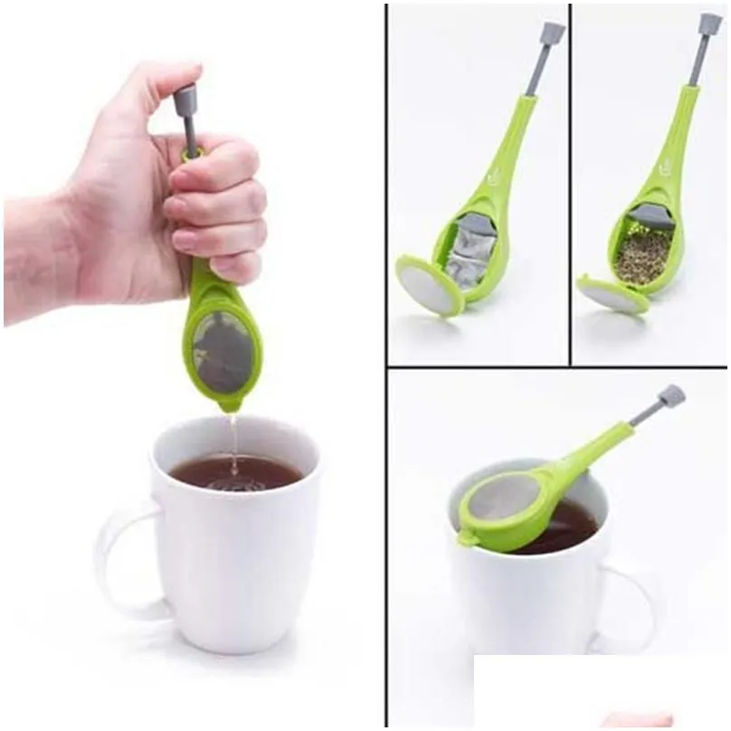 reusable convenient tea infuser gadget measure coffee tea flavor swirl stir press healthy food grade plastic strainer kitchen tools