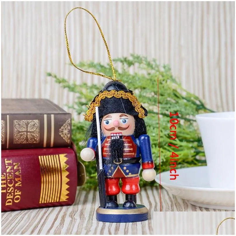 6pcs christmas nutcracker decoration 10cm wooden nutcrackers soldier creative xtmas gift pendant puppet for child wvt1133