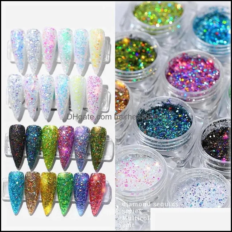 nail glitter holographic powder set 12 jars flashing crystal sequins aurora chameleon manicure pigment for art glitternail