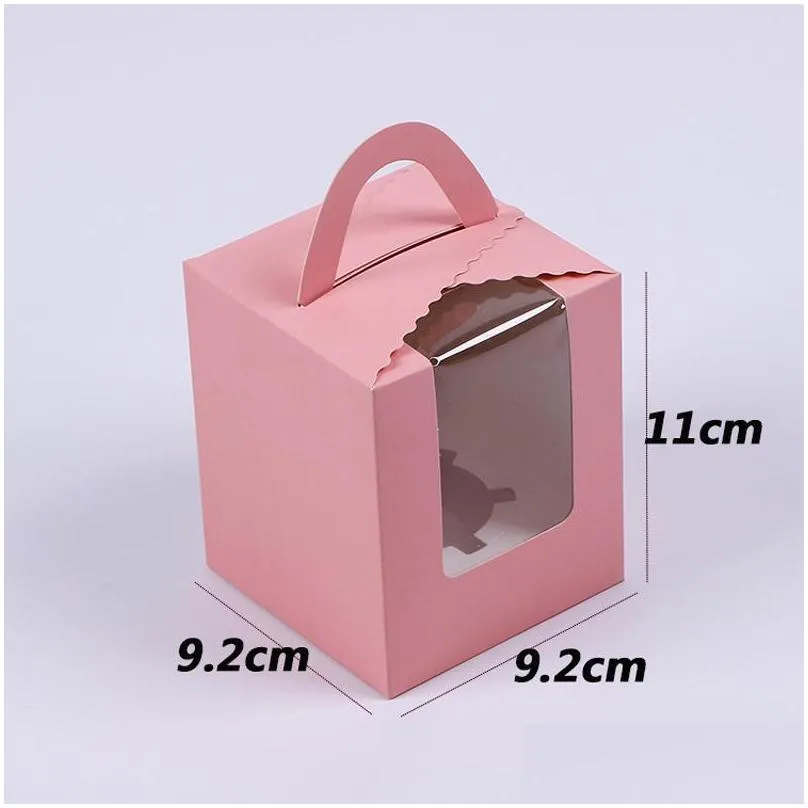 single cupcake boxes with clear window handle portable macaron box mousse cake snack boxes paper package box birthday party supply