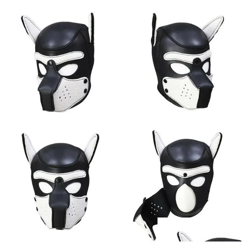party masks padded latex rubber role play dog mask puppy cosplay full headaddears 10 colors