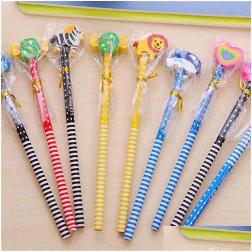 cartoon pattern wood hb pencil with eraser writing pencils lead pen children drawing sketching stationery kids students school season teachers gift