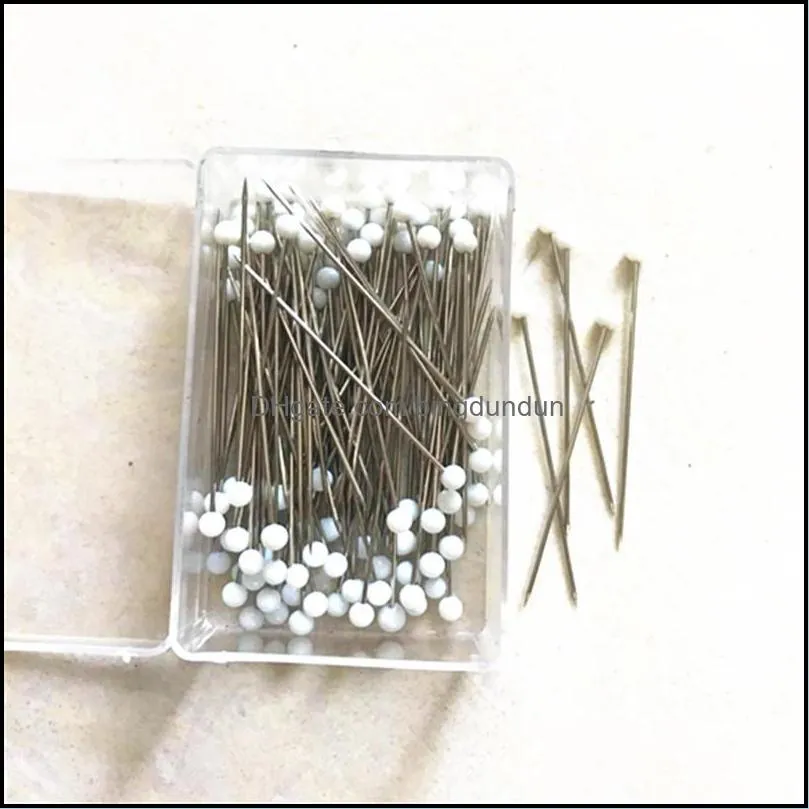 100pcs/box 38cm colorful round pearl head needles stitch straight push sewing pins for dressmaking diy sewing tools positioning 5626