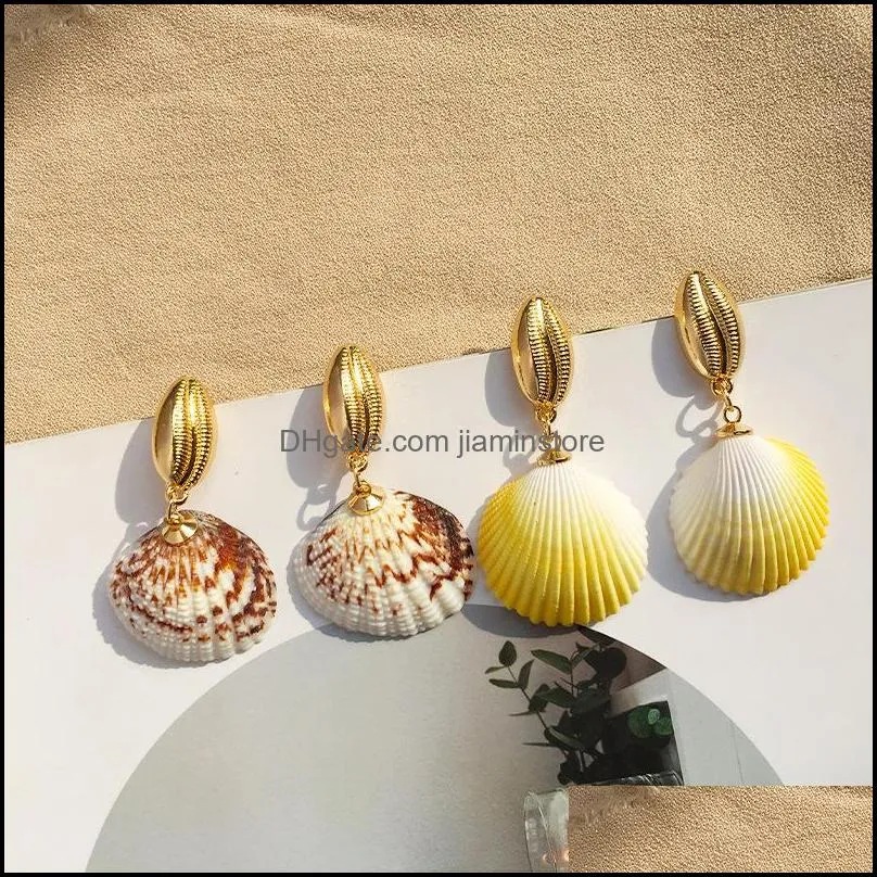 bohemian colorful shell dangle drop earrings for women party statement sea earrings gold color metal summer bride jewelry bohemian