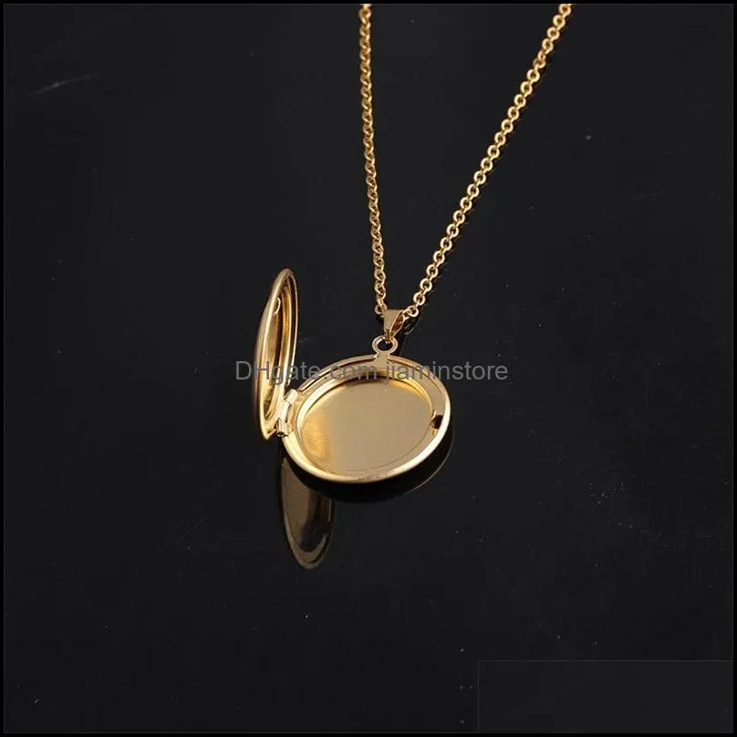 round stainless steel memory openging locket necklace family photo magic locket diy engraveable necklace jewelry gift for baby 3626 q2