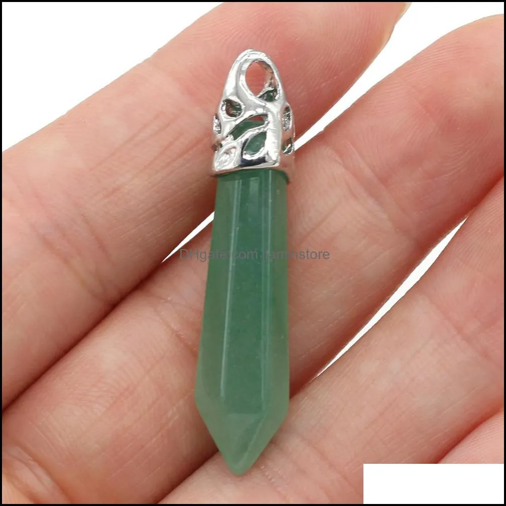 natural stone charms hexagon prism cone pendulum pendant rose quartz healing reiki crystal finding for diy necklaces women jiaminstore