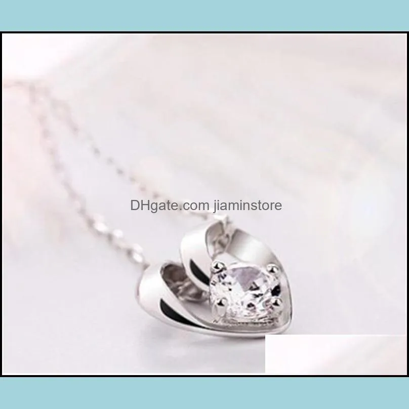 love heart pendant necklaces 925 sterling silver wedding necklace crystal charms european and american women ladies jewelry fashion korean 312