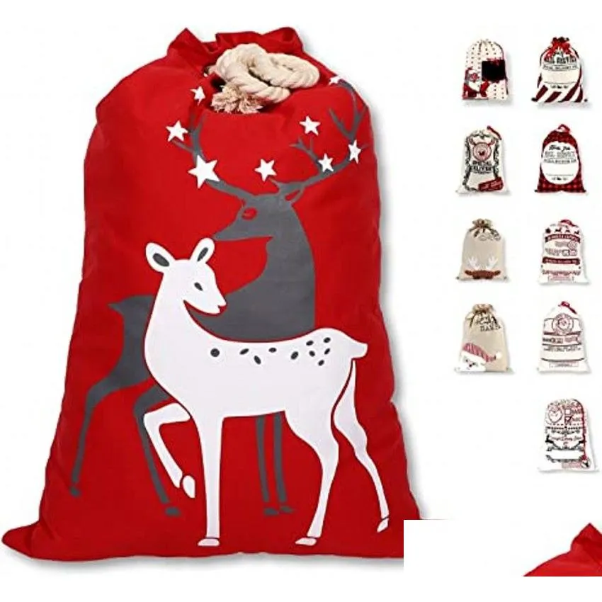 christmas decorations gift bags large organic heavy canvas santa sack drawstring bag with cartoon letter patterns adjustable length festive