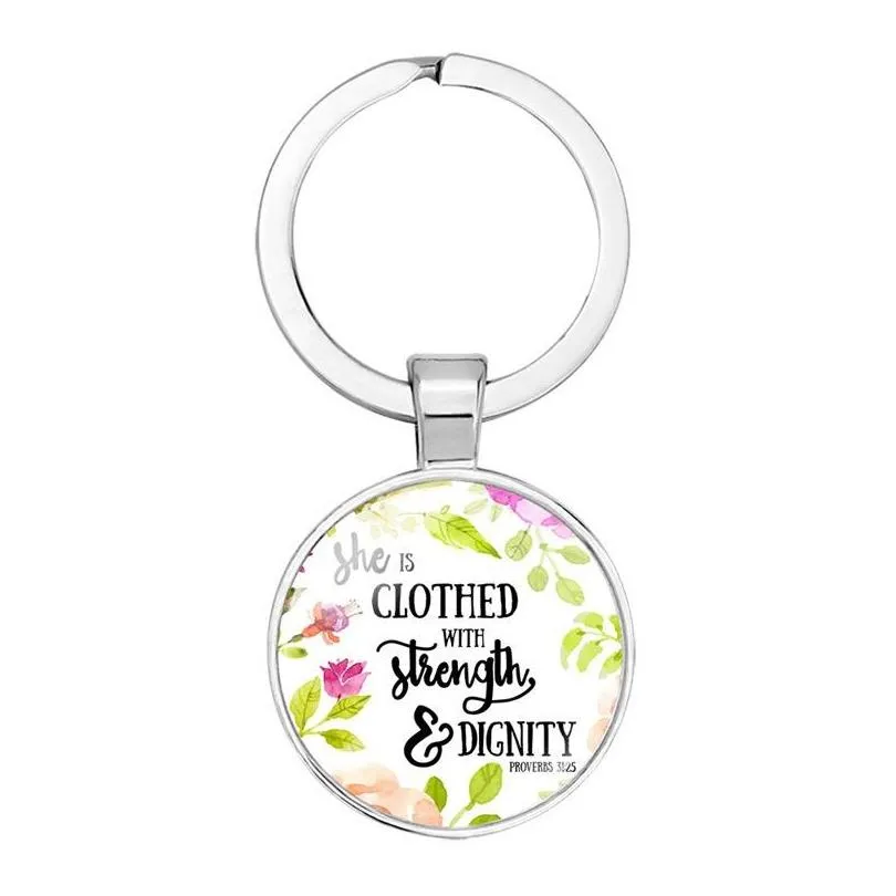 2019 catholic rose scripture keychains for women men christian bible glass charm key chains fashion religion jewelry accessories 164