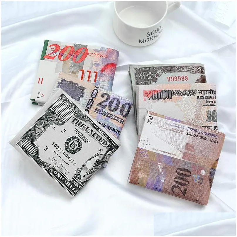 creative money printing wallet zipper foldable short wallet storage dollar sterling euro ruble pattern compartment coin purse wvt1595