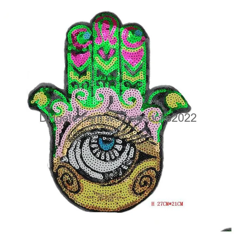 sewing notions iron on or sew on sequin colorful hand eyes embroidered badge motif applique clothing jeans t shirt 10 colors