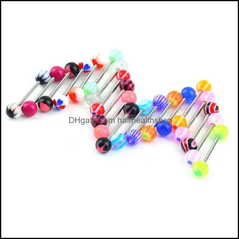 14g acrylic tongue rings multi color assortment flexible tongue barbells body piercing jewlery