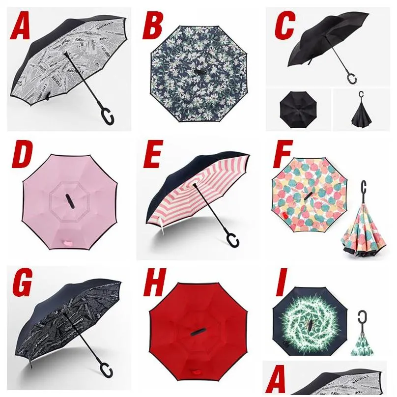 multicolor reverse umbrella hand car gift umbrella double cloth weatherproof advertising umbrella creativity rain gear yl0056