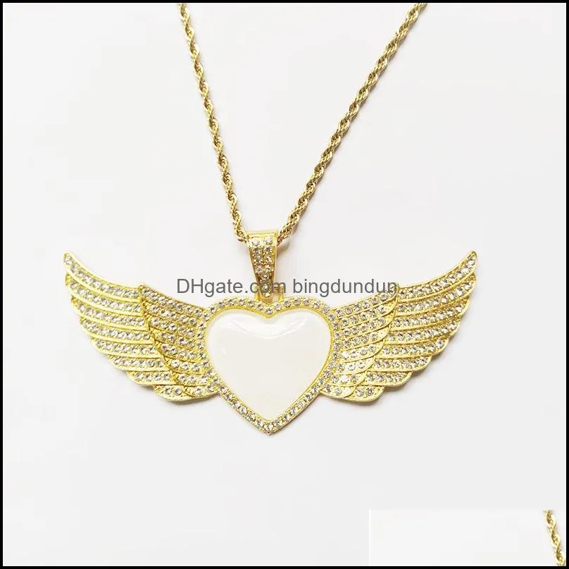 20pcs/lot factory direct custom jewelry sublimation heart shape angel wings necklace for promotion gifts 1828 v2