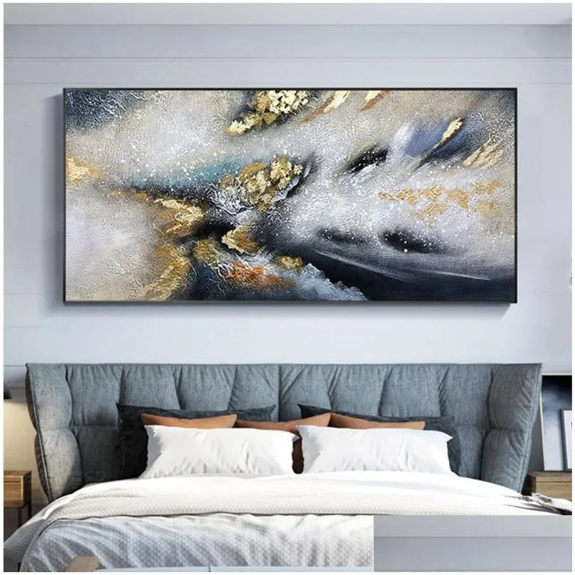 paintings nordic wall art golden oil painting on canvas abstract gold blue texture large salon interior home decor