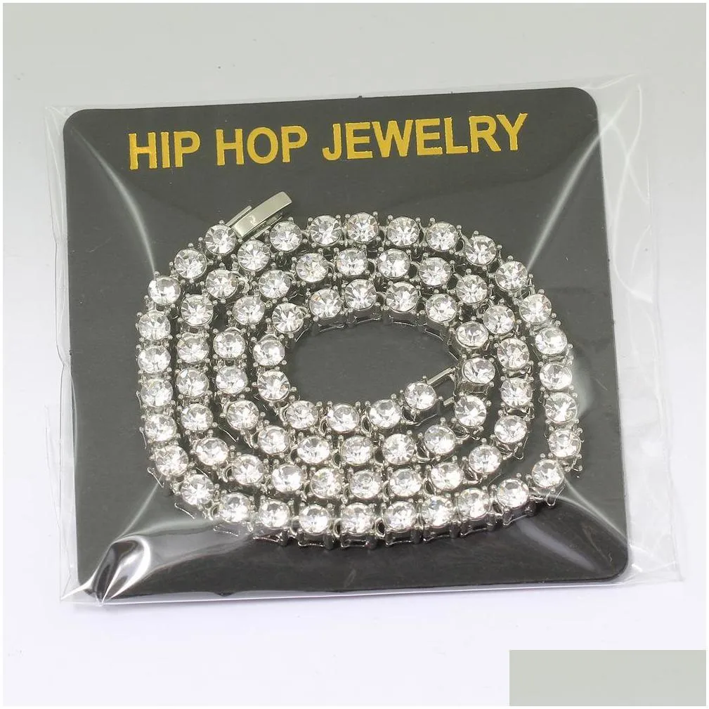 5.5mm bling bling necklace rhinestone tennis chain mens hip hop jewelry fashion necklace choker long link chain gold silver color