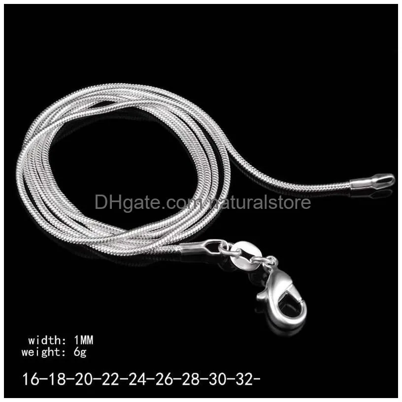 plated silver snake necklace woman lobster clasp clasp smooth chain fashion jewelry size 1mm 16 18 20 22 24 inch