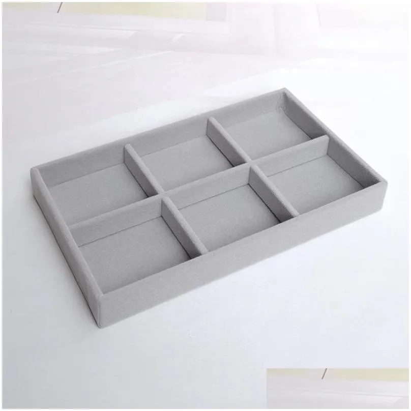 handmade diy jewelry tray box drawer storage organizer gray soft velvet jewellery earring necklace pendant bracelet display rack plate 4 2xx