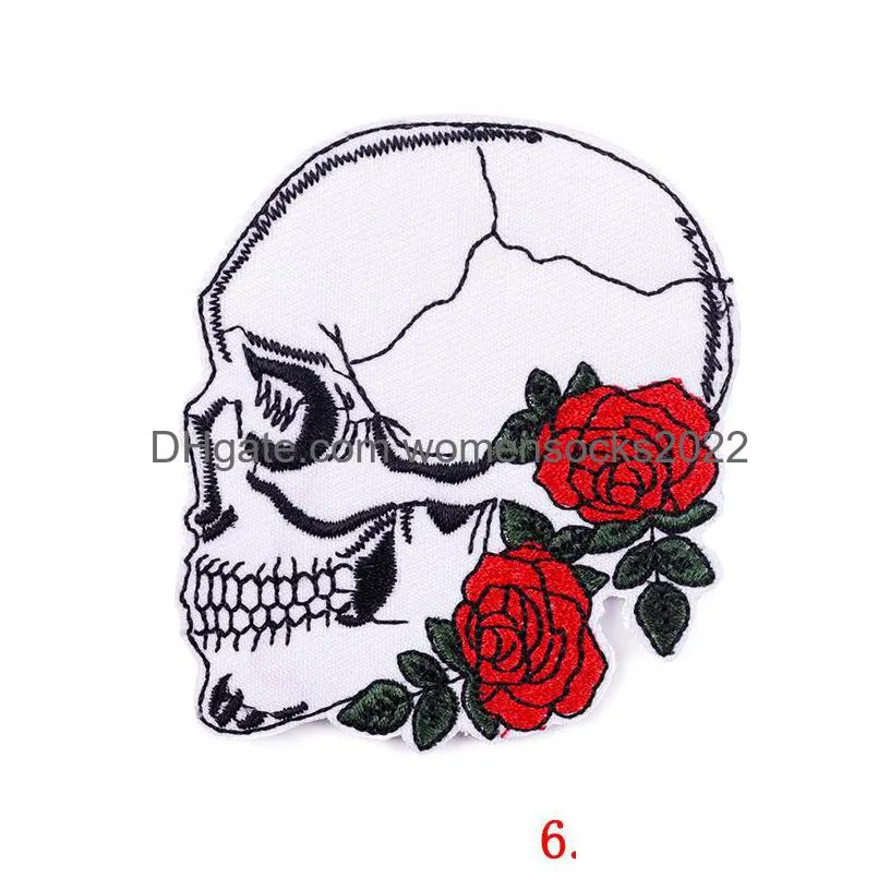 sewing notions red heart punk skull embroideredes for clothing melt glue sticker hip hop rock iron on on clothes skeleton