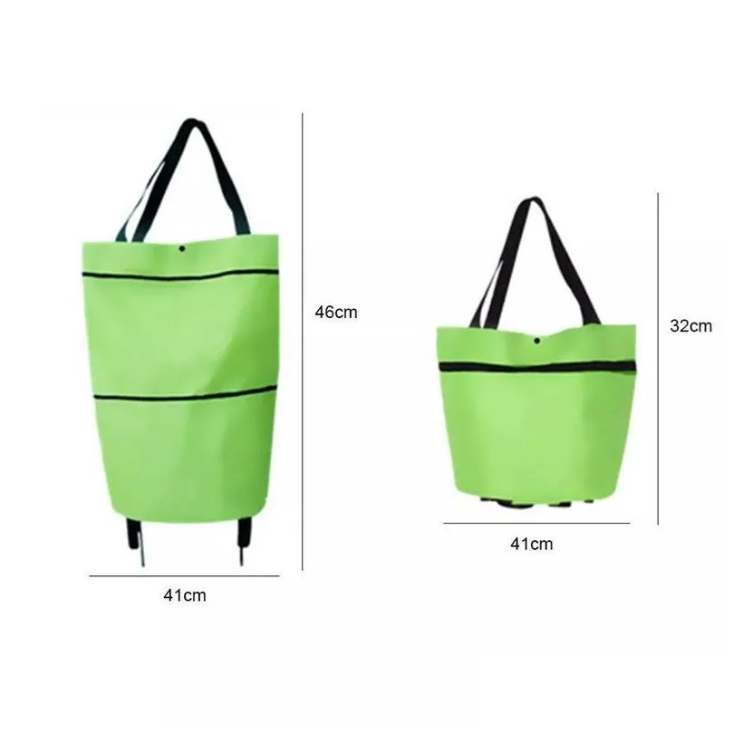 storage bags 2 in 1 resuable foldable shopping cart large bag with wheel trolley grocery luggage organizer holder carry case