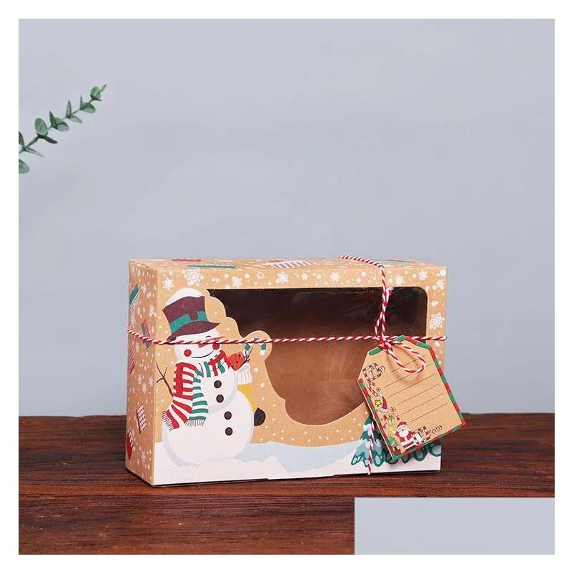 gift wrap 12pcs european style kraft paper box large christmas candy pvc window biscuit