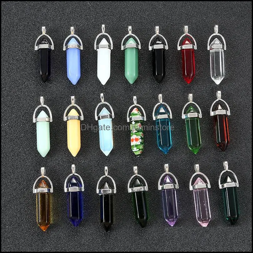 colorful glass crystal pillar charms hexagon prism shape pendants for jewelry making earrings necklace jiaminstore