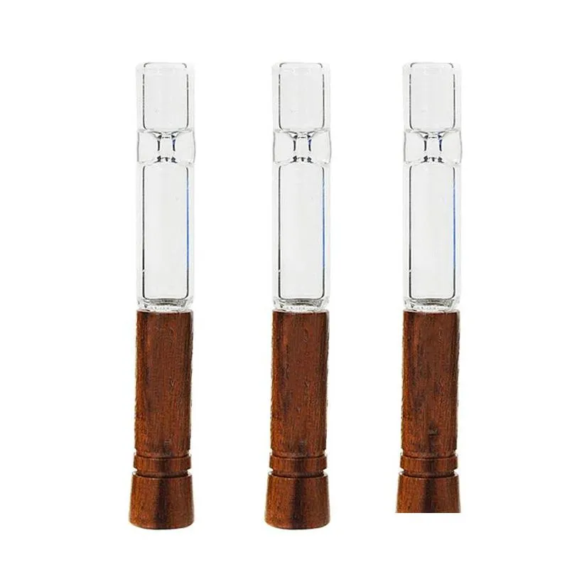 98mm portable walnut glass smoking pipes detachable wood mouthpiece pocket hand pipe wooden mouth filter tip tobacco herb cigarette holder smoke accessory