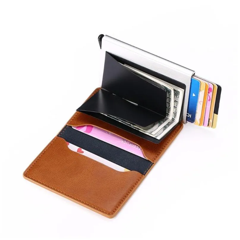 storage bags man women smart wallet antimagnetic automatic up aluminum alloy card holder bank id cards coin pouch case bag