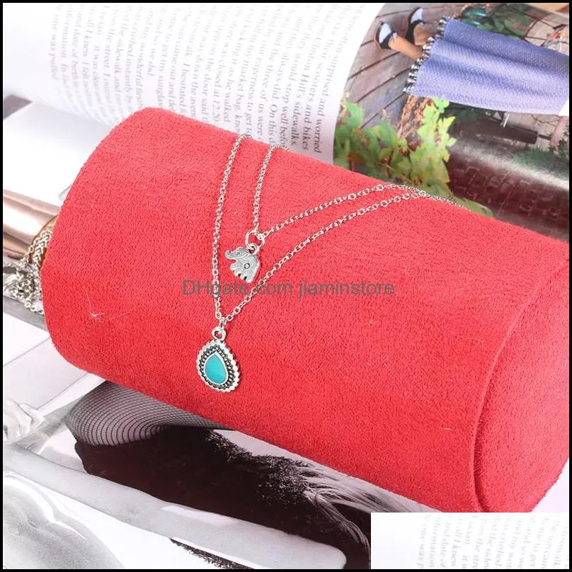 fashion minimalist choker necklace for women elephant turquoise charm pendant necklace boho jewelry long statement multilayer