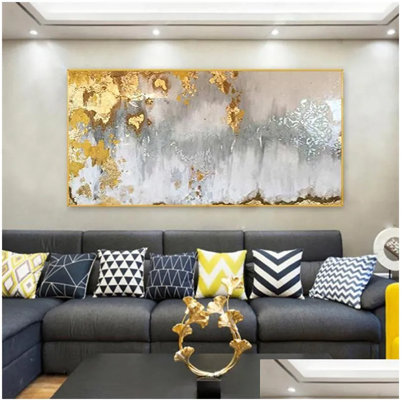 paintings nordic wall art golden oil painting on canvas abstract gold blue texture large salon interior home decor