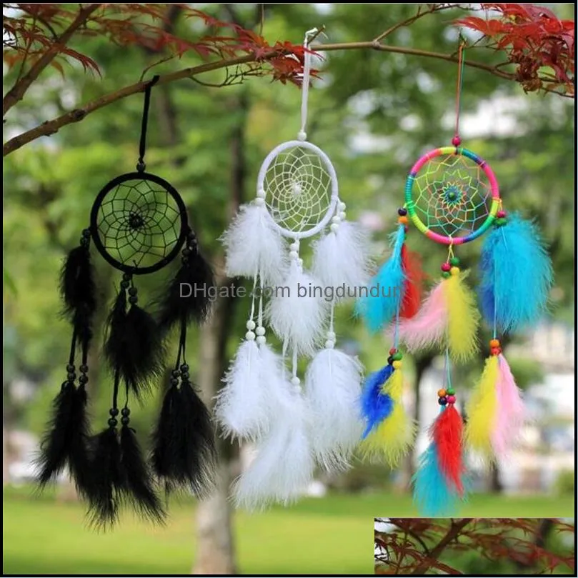 wholesale 1pcs arts and crafts dreamcatcher india style handmade dream catcher net with feathers wind chimes hanging carft 2124 v2