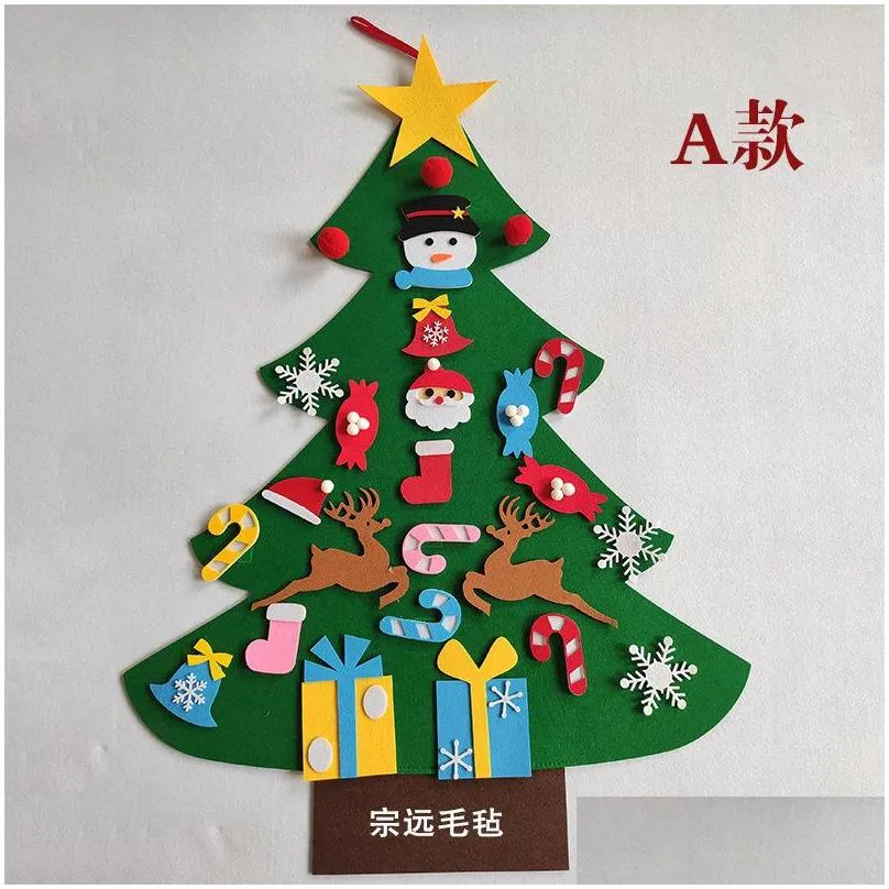 handmade diy felt christmas tree with ornaments children kid santa claus xmas year door wall hanging decoration manual accessories