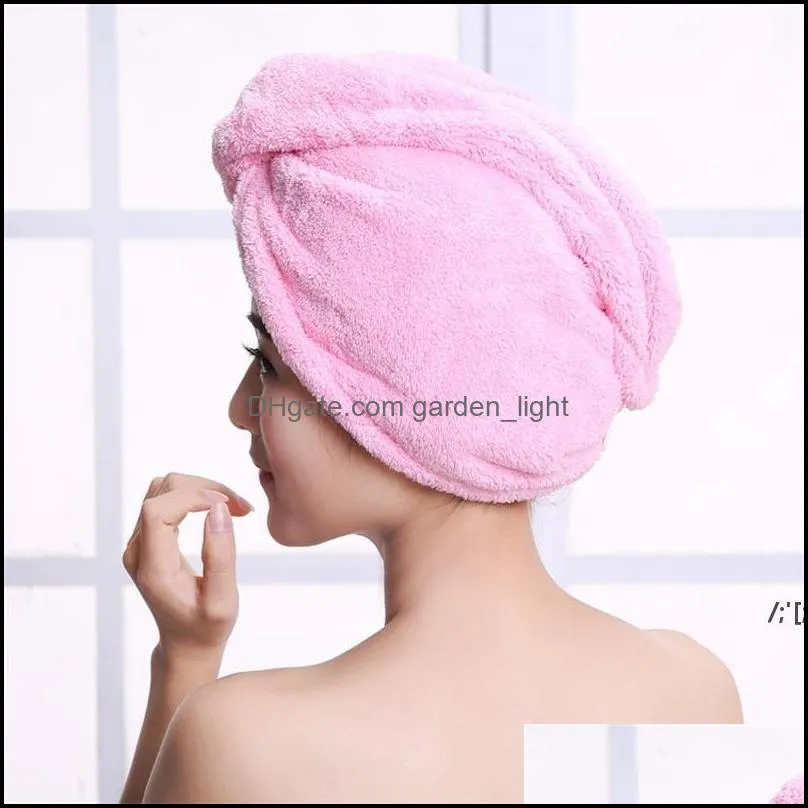 magic quick dry hair towel absorbing bathing shower cap hairs drying ponytail holder cap lady coral fleece hooded towels rrb14440