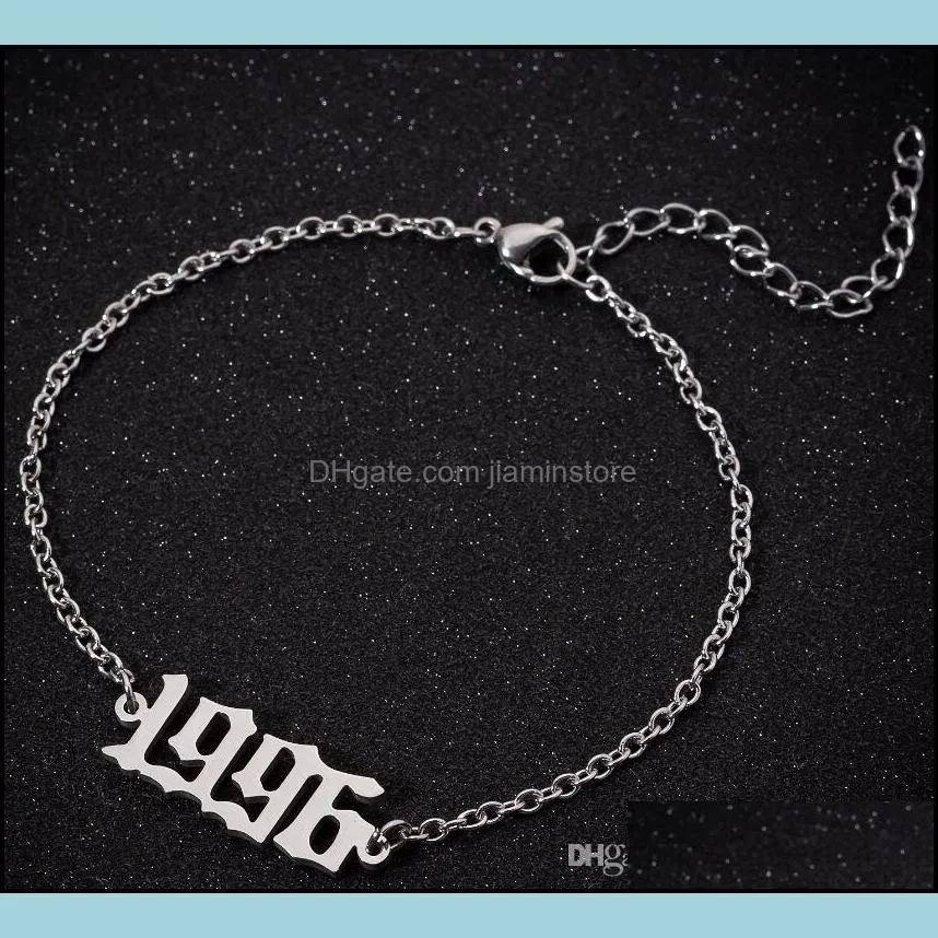 fashion stainless steel numbers bracelets gold silver plated bangle initial birth year bracelets charm hand chain jewelry kids brithday