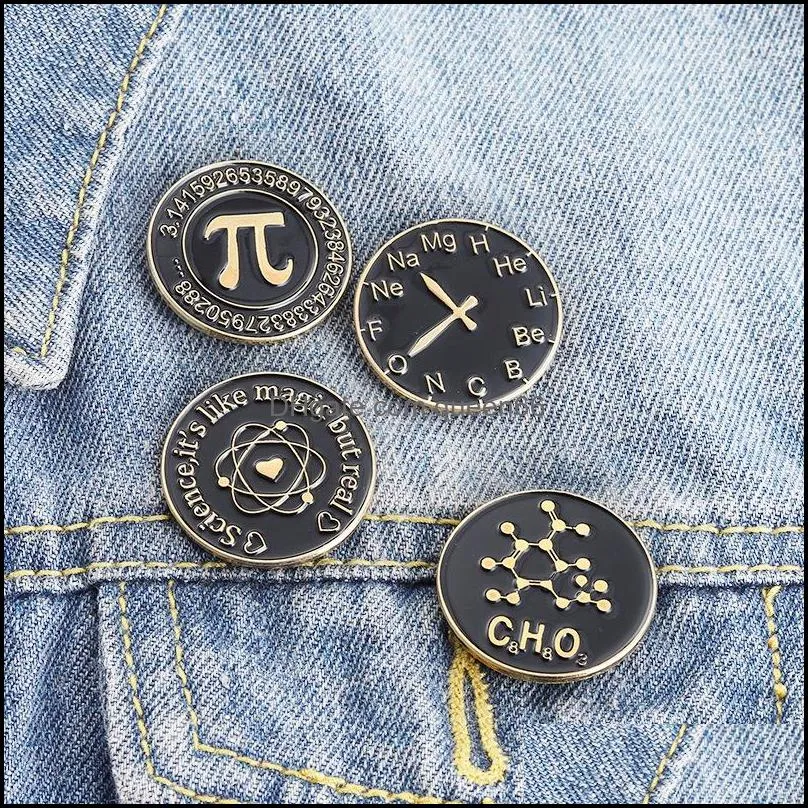 european math letter round collar brooches alarm clock chemical model circle pins paint gold knapsack clothes hat badge jewelry accessories