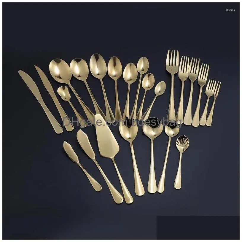 dinnerware sets 1 pc gold fruit fork dinner knife dessert tea spoon mirror cutlery restaurant service tableware flatware kitchenware