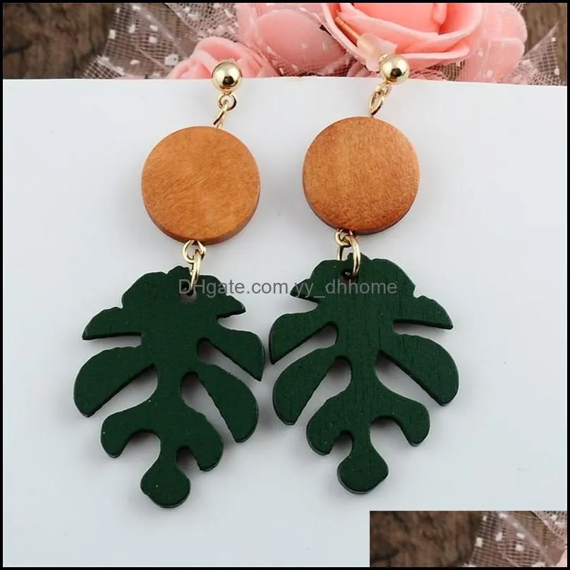  fashion bohemia leaf dangle earrings for women girls tropical plant wood drop earring summer beach jewelry party gifts