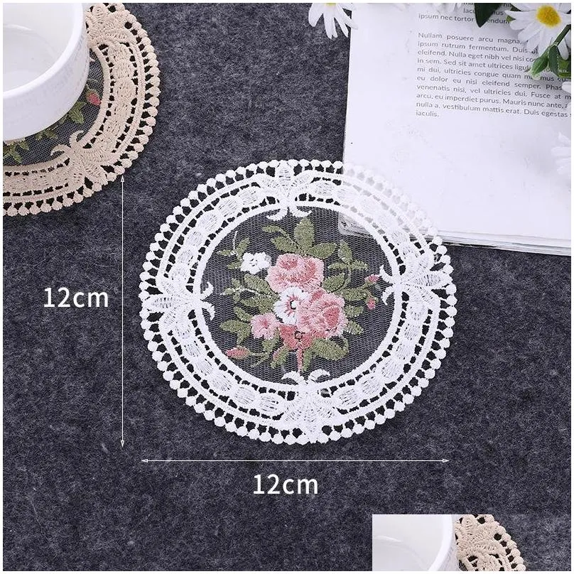 12cm european style lace coaster placemat embroidery craft bowls coffee cups fabric antiscald table insulation plate mat