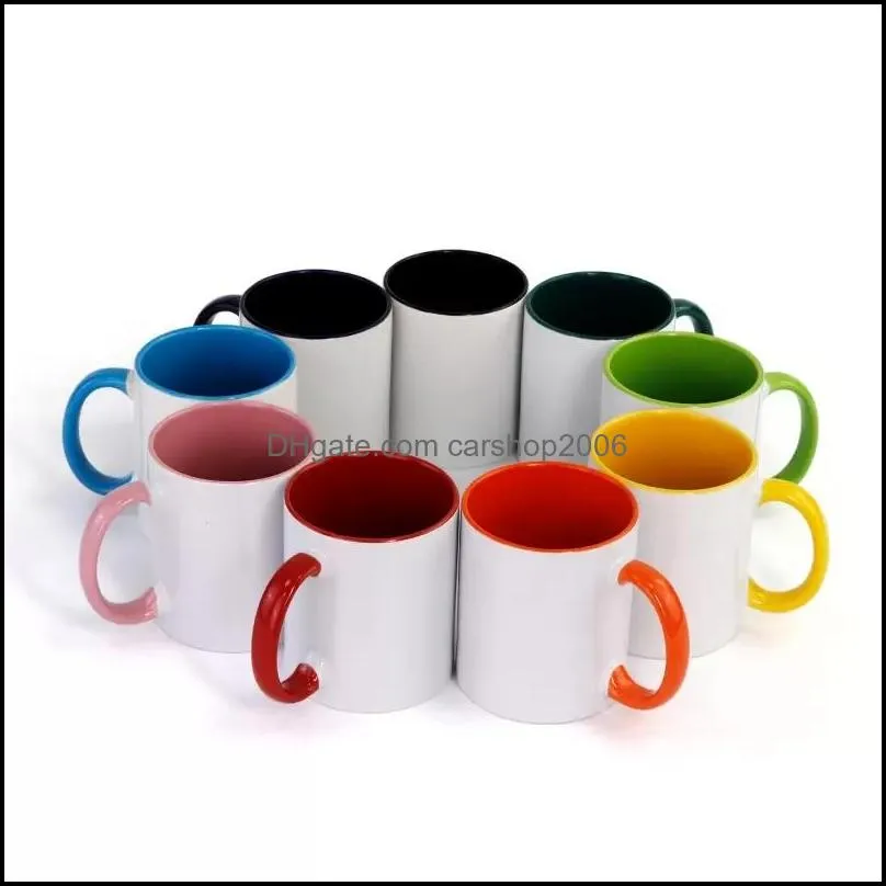 11oz selling billet sublimation ceramic mug color handle inner color diy transfer heat press printing water mugs by sea inventory