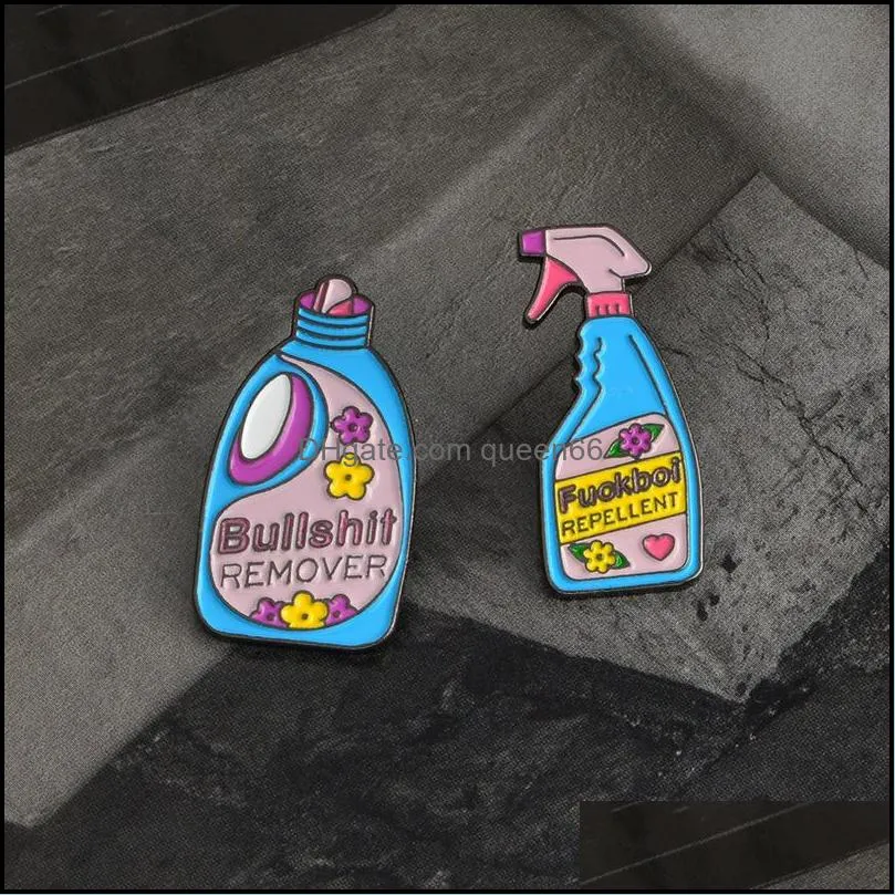 european laundry detergent bottle shape  brooches women men cleanser alloy paint lapel pins flowers heart backpack bags clothes badges