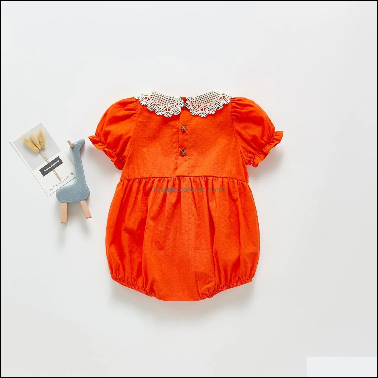baby kids climbing romper short sleeve orange hollow out pet pan collar rompers 100 cotton summer girl infant clothes 02t