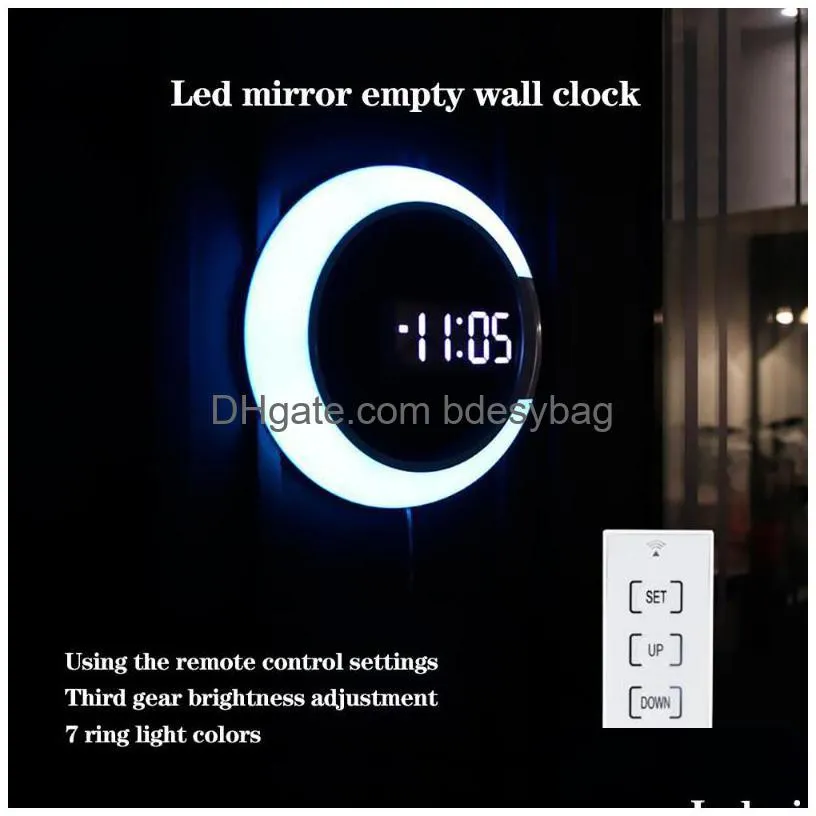 desk table clocks multifunctional creative clock home colorful led mirror hollow wall ring light digital alarm